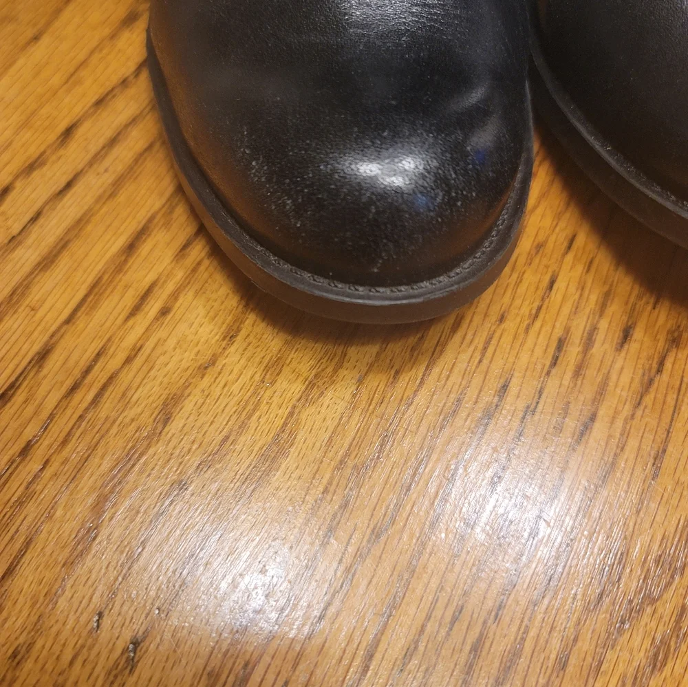 Nine West Black Genuine Leather Buckle Moto Tall Zip Riding Boots